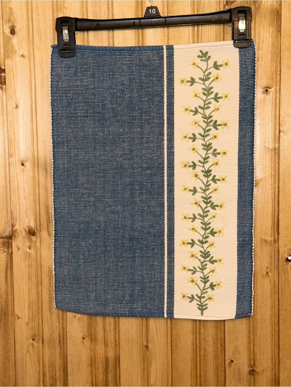 Set of 4 Park Designs Blue Ribbed Placemats Yellow Floral Panel RN70244